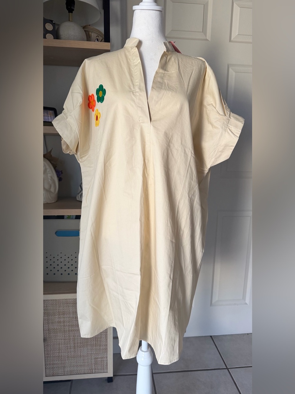 NWT FYRALIS Cream 100% Cotton Embroidered Flower Oversized Dress One Size